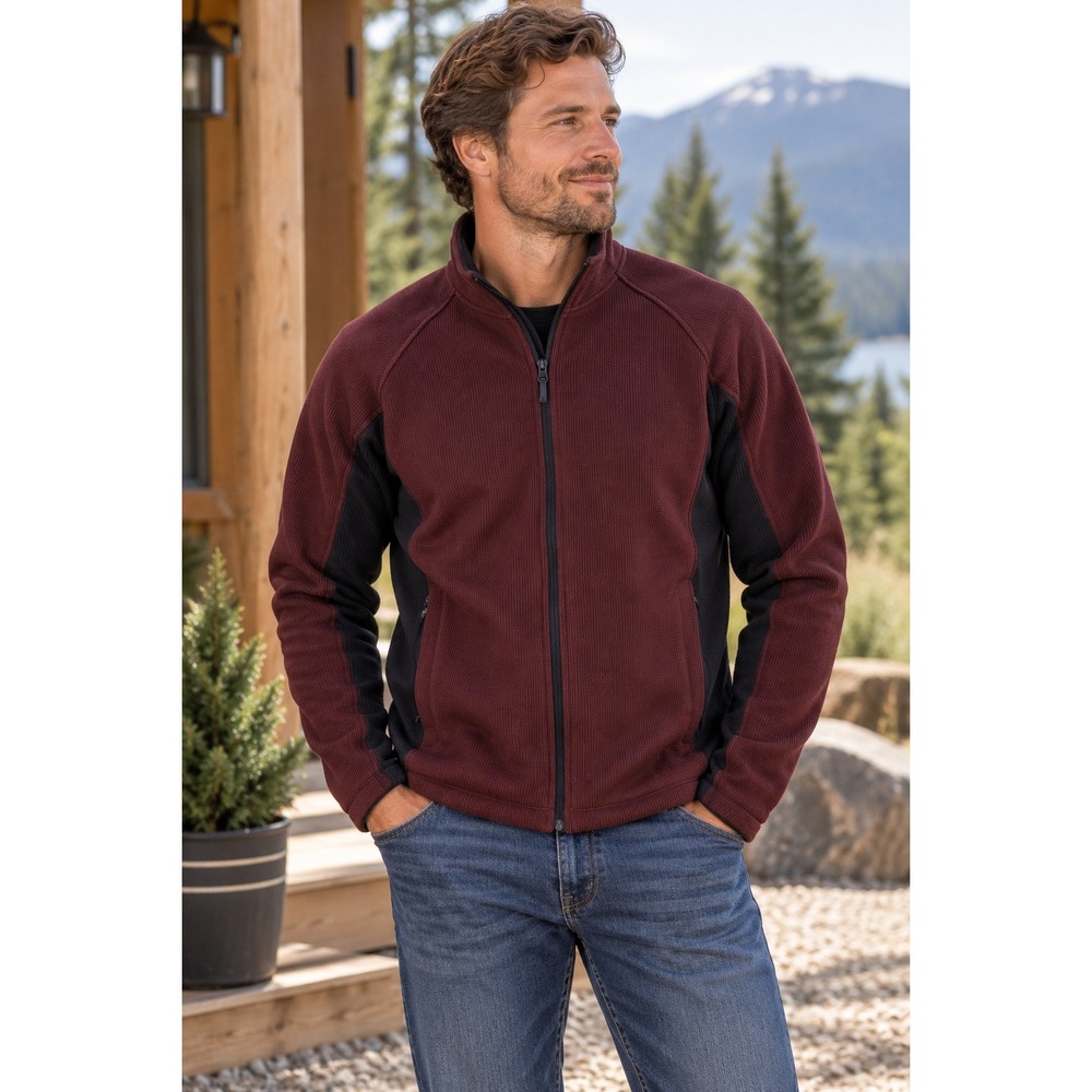 ZEROXPOSUR Men's Fleece Lined Full Zip Jacket Maroon Black L